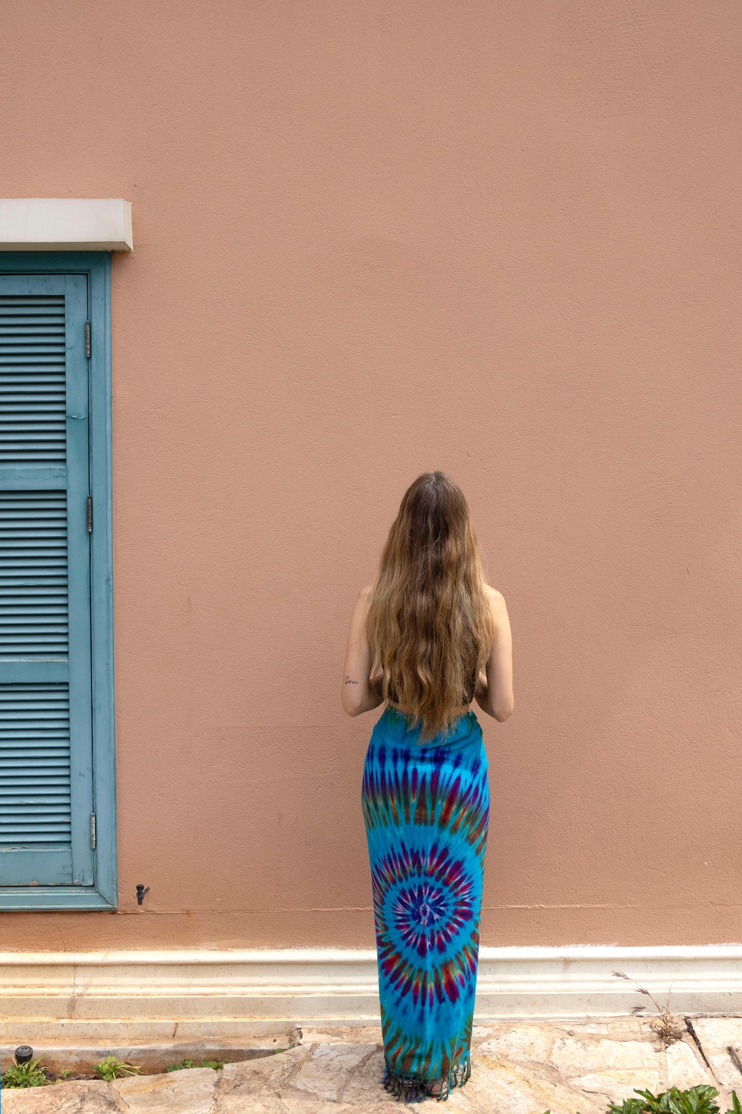 Turquoise Earth Tie Dye Fringe Stella sarong