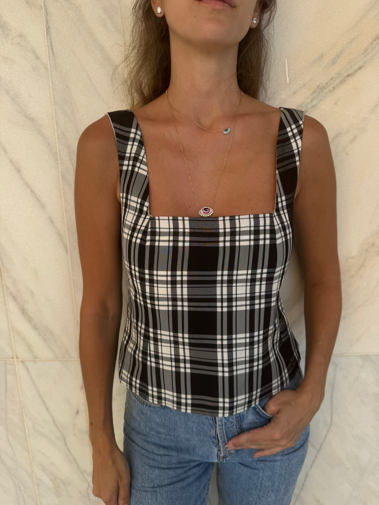 Square Top- Taffeta black and white