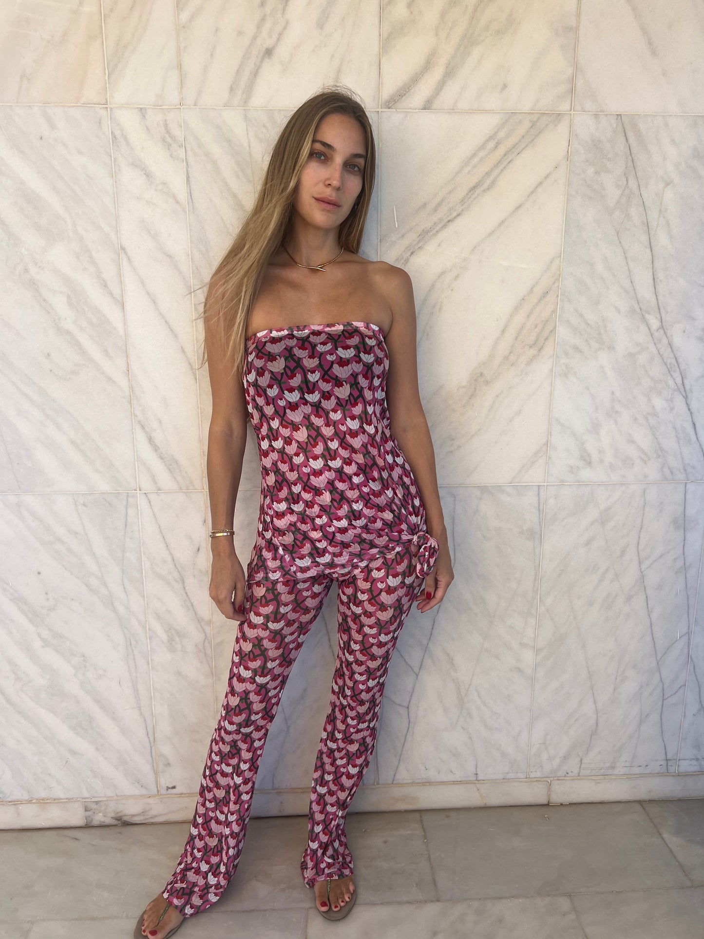 Mesh strapless longline top
