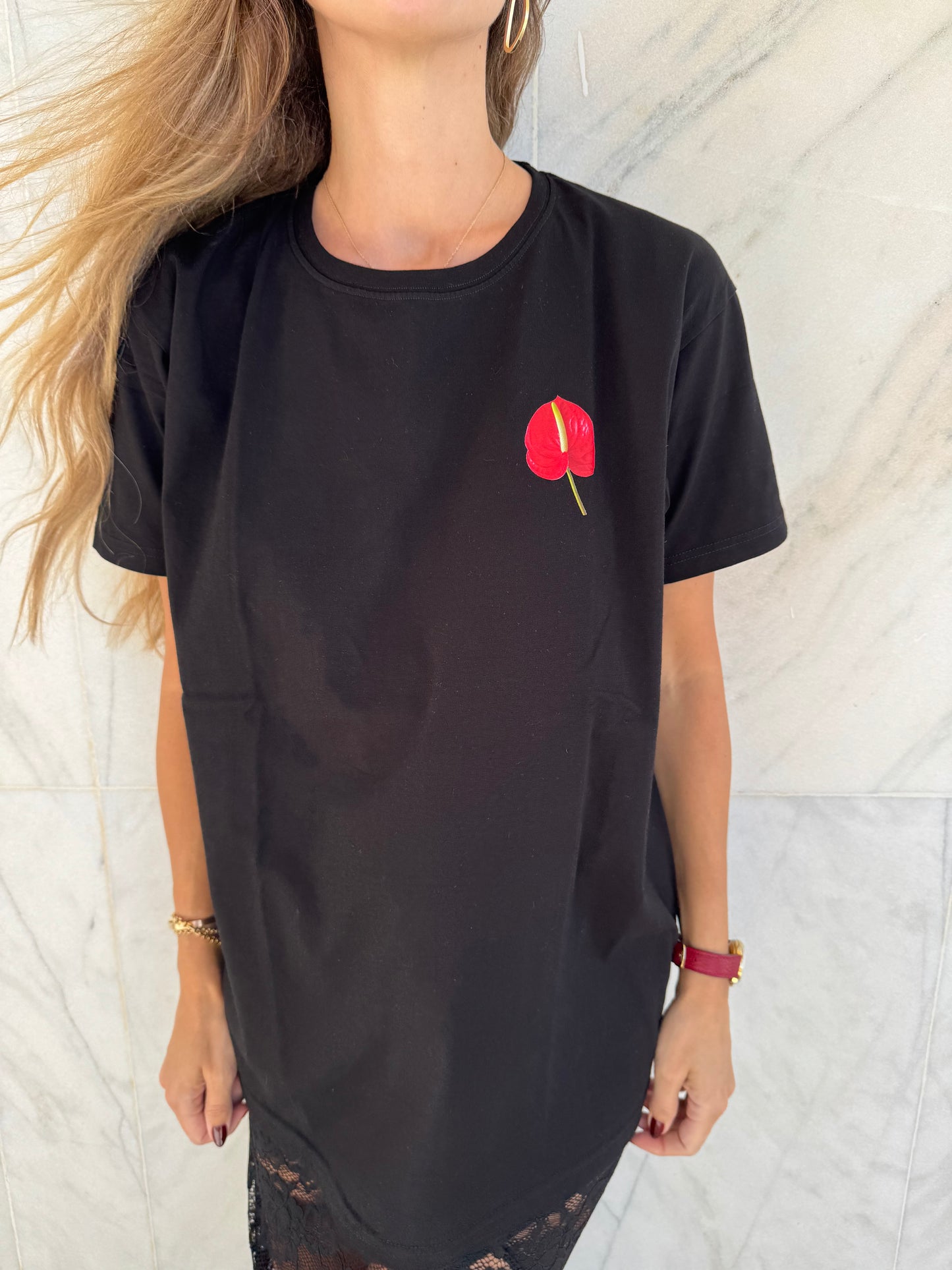 Unisex small red anthurium tshirt