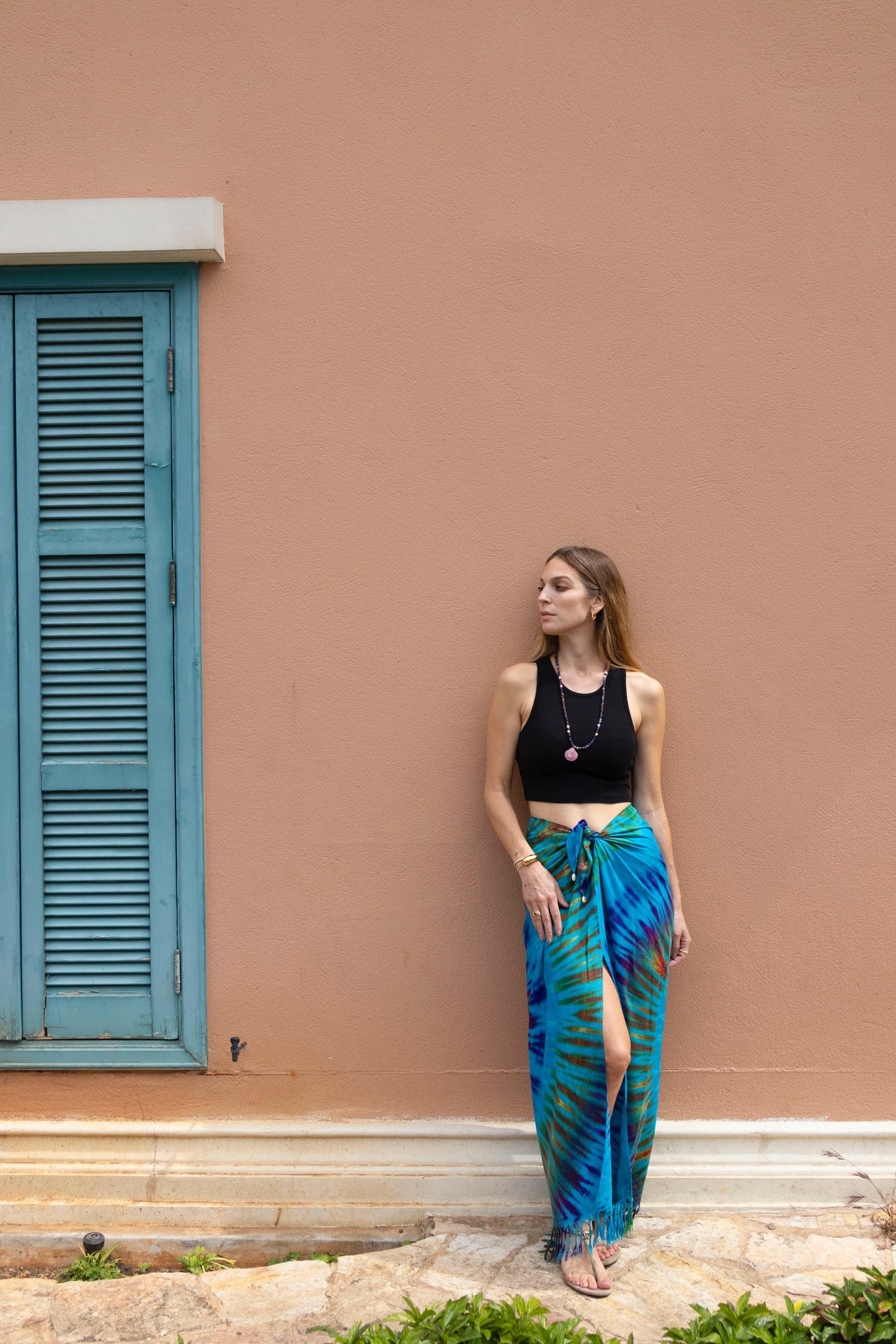 Turquoise Earth Tie Dye Fringe Stella sarong