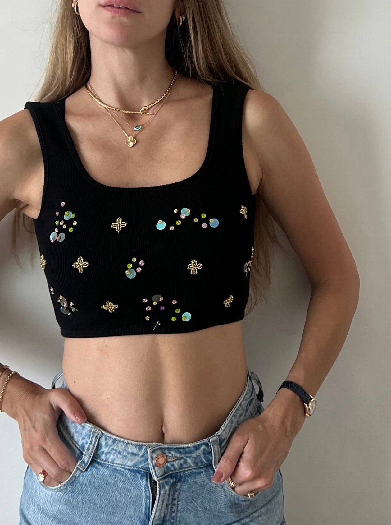 Embroidered Rib Tank Top