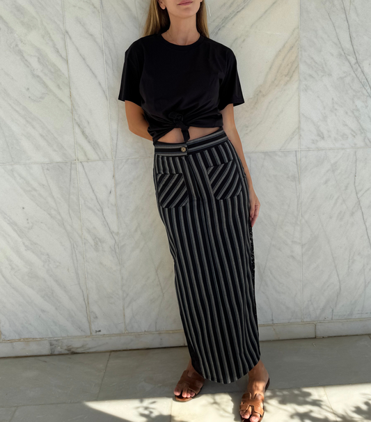 Sila Striped skirt with lace detail