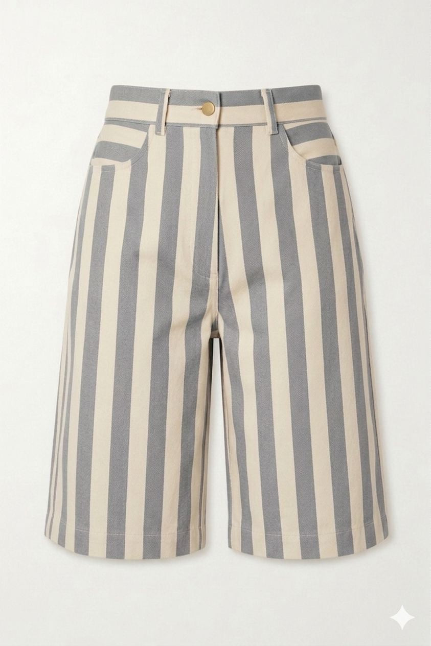 X Rana Bermuda Striped Shorts - Grey
