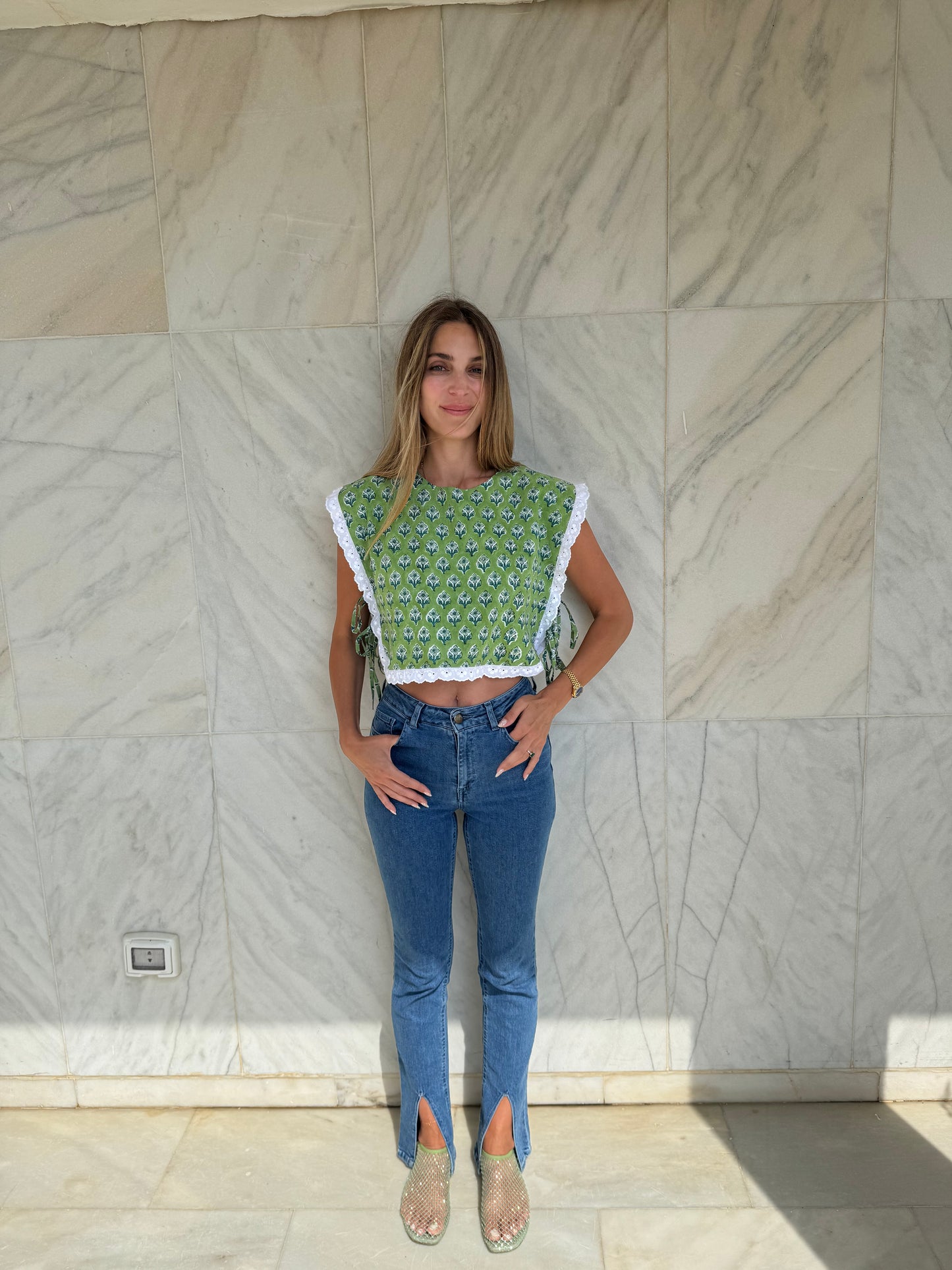 The Broderie Tie Top - Green