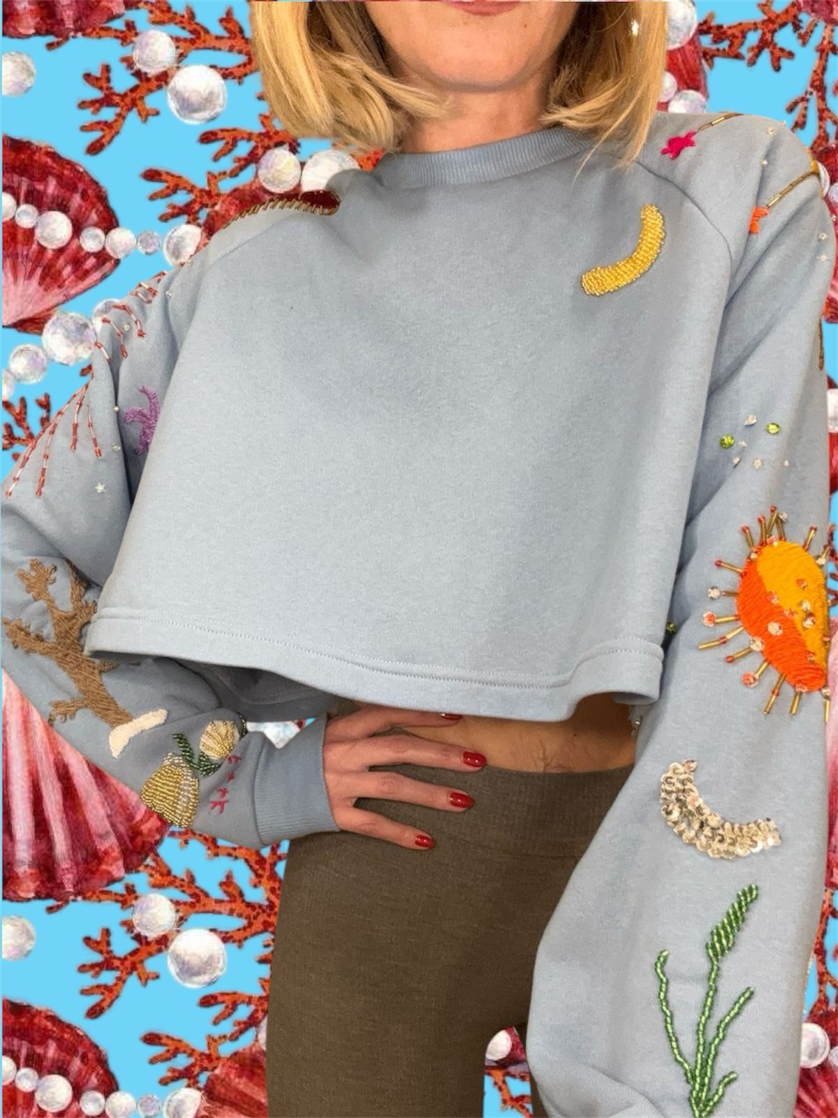 Cropped Sweater Blue 🦀🪐 Celestial Tide X Tanya Pre Order