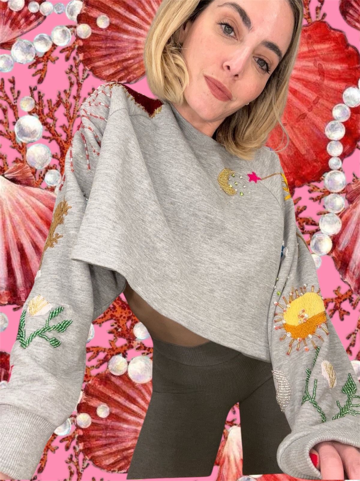 Cropped Sweater Grey 🦀🪐 Celestial Tide X Tanya PREORDER