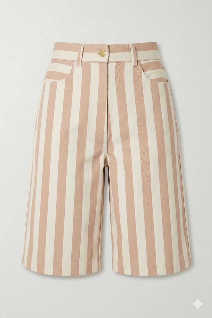 X Rana Bermuda Striped Shorts - Nude