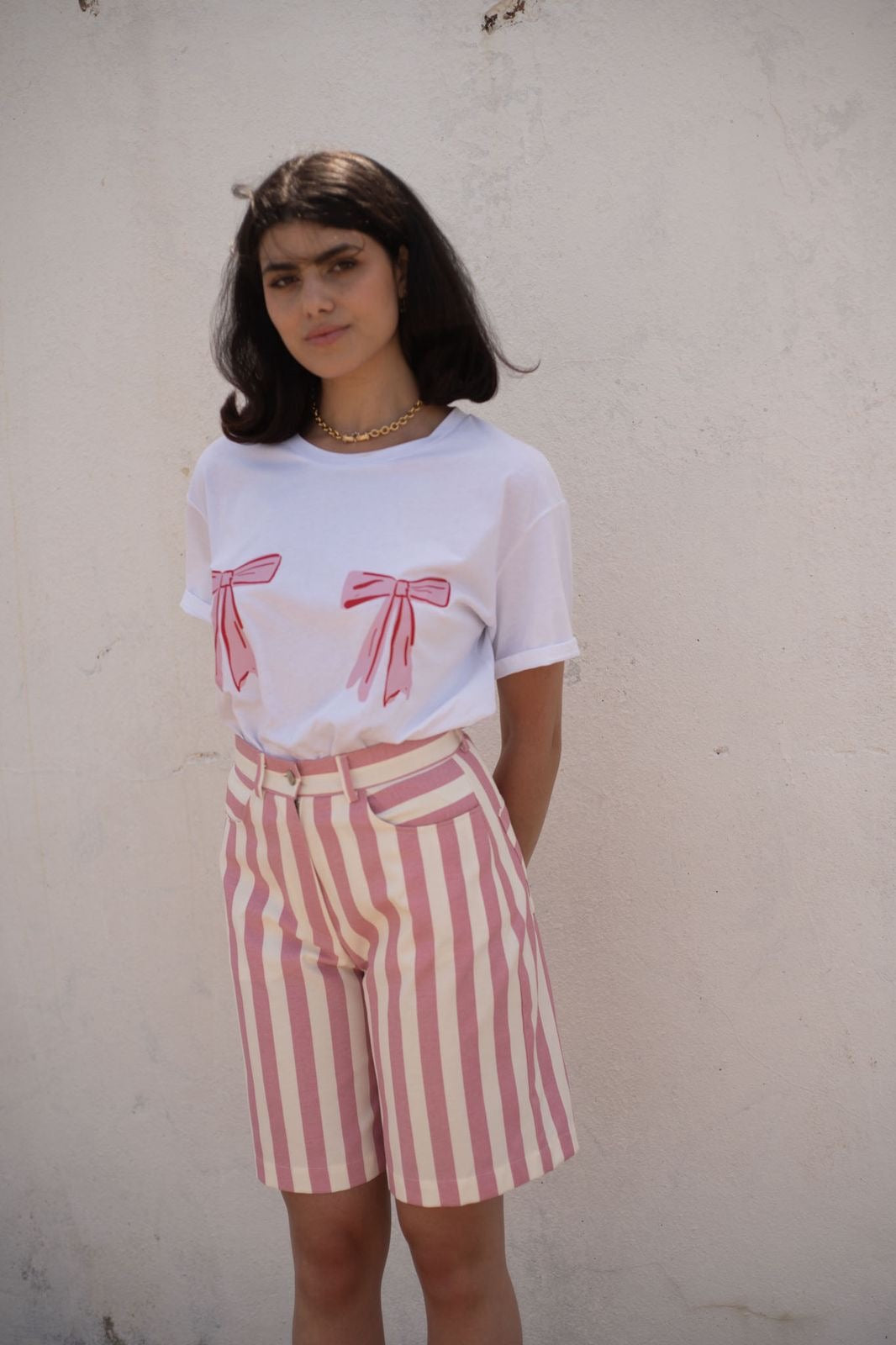 X Rana Bermuda Striped Shorts - Pink