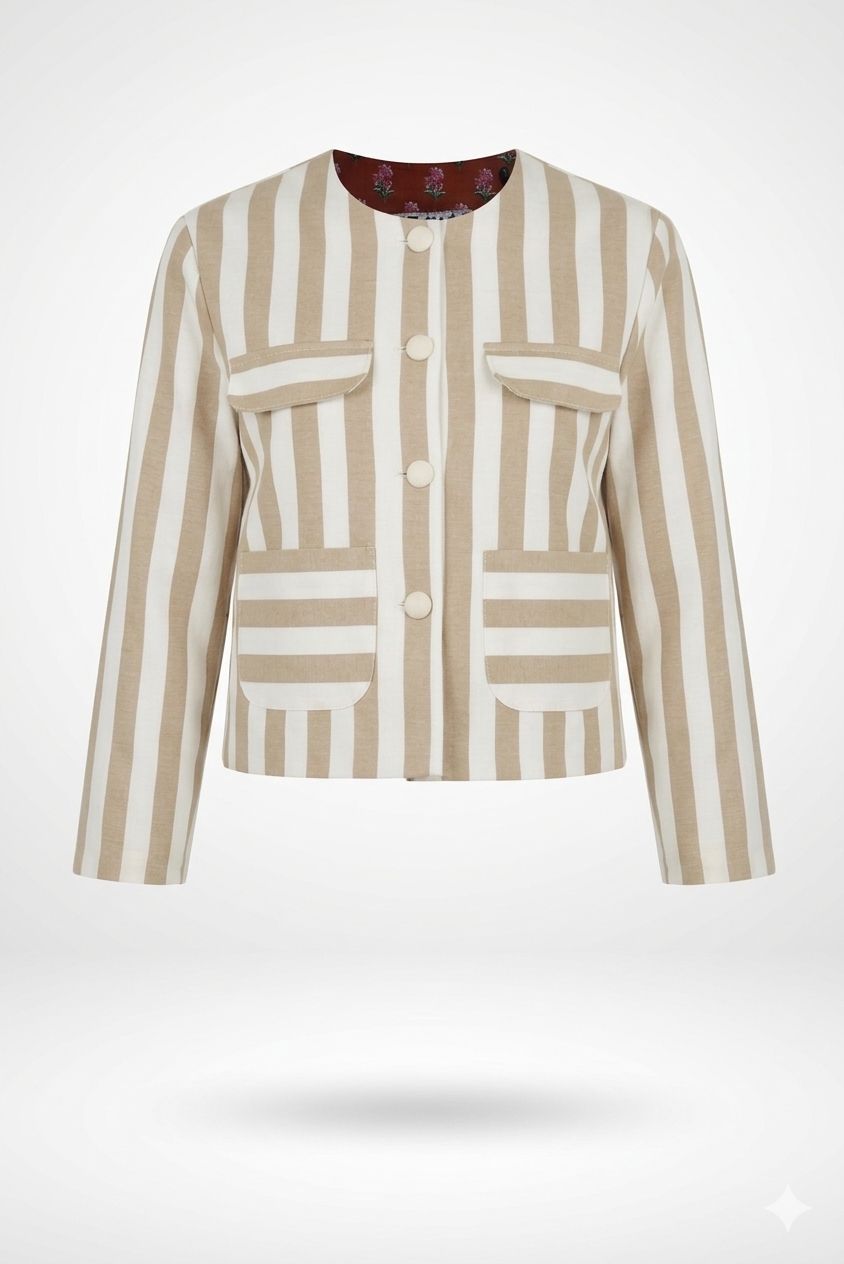 X Rana Reversible Striped Jacket - Nude