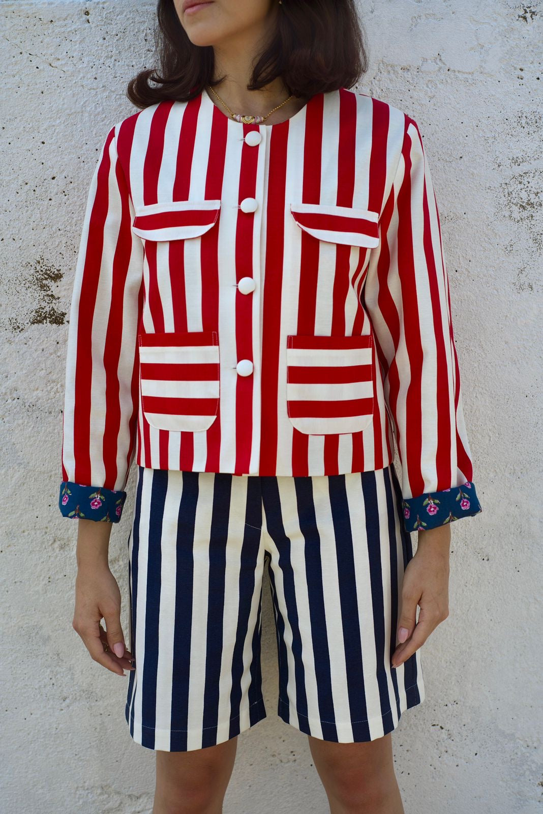 X Rana Bermuda Striped Shorts - Navy