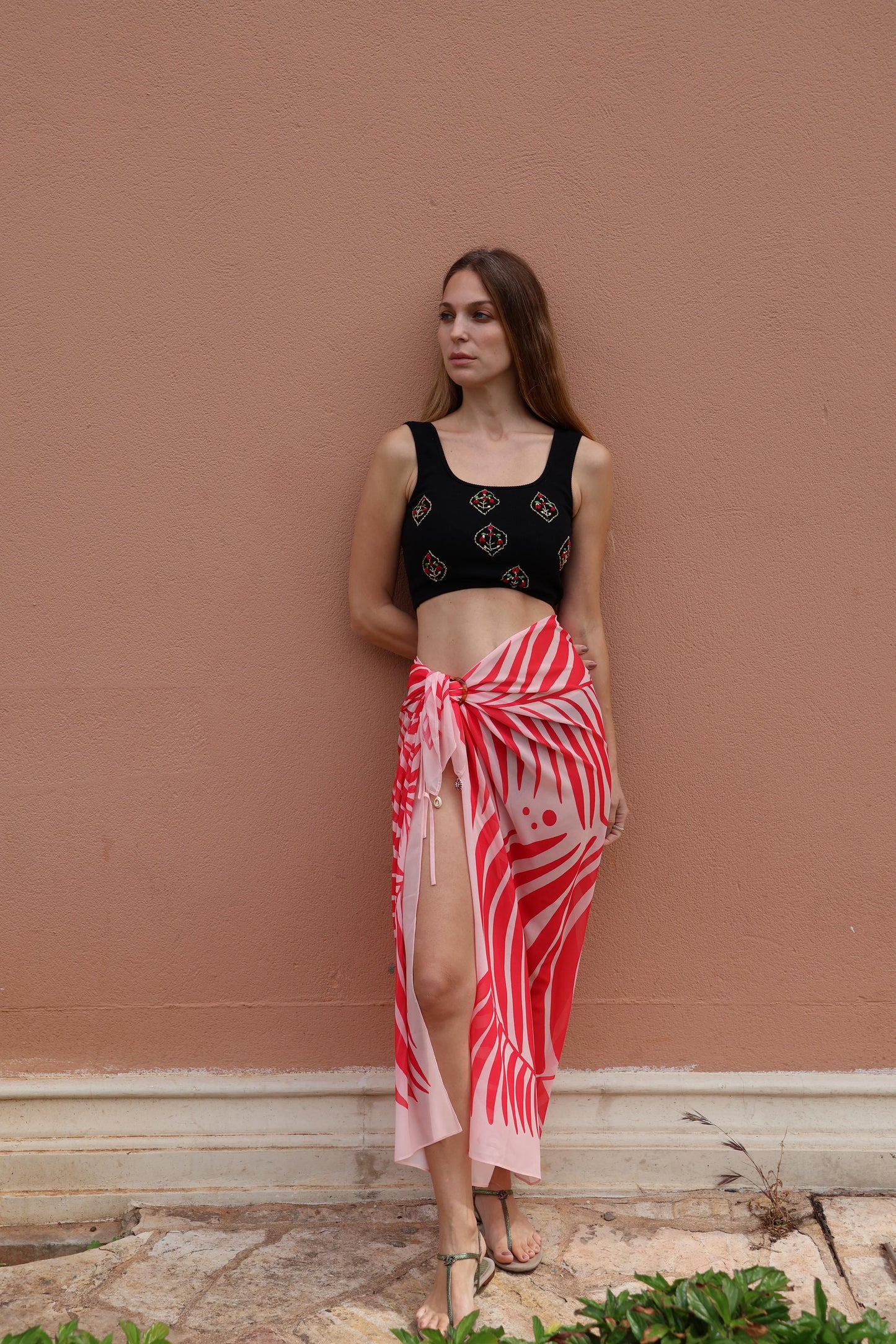 Pink leaf Bella sarong -Chiffon