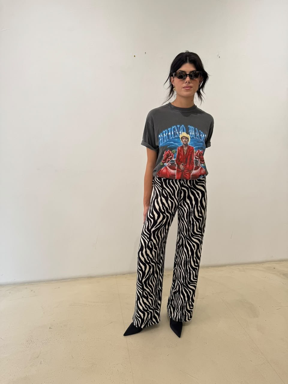 X Rana Straight Pants - Zebra Black / White - styling and detail view