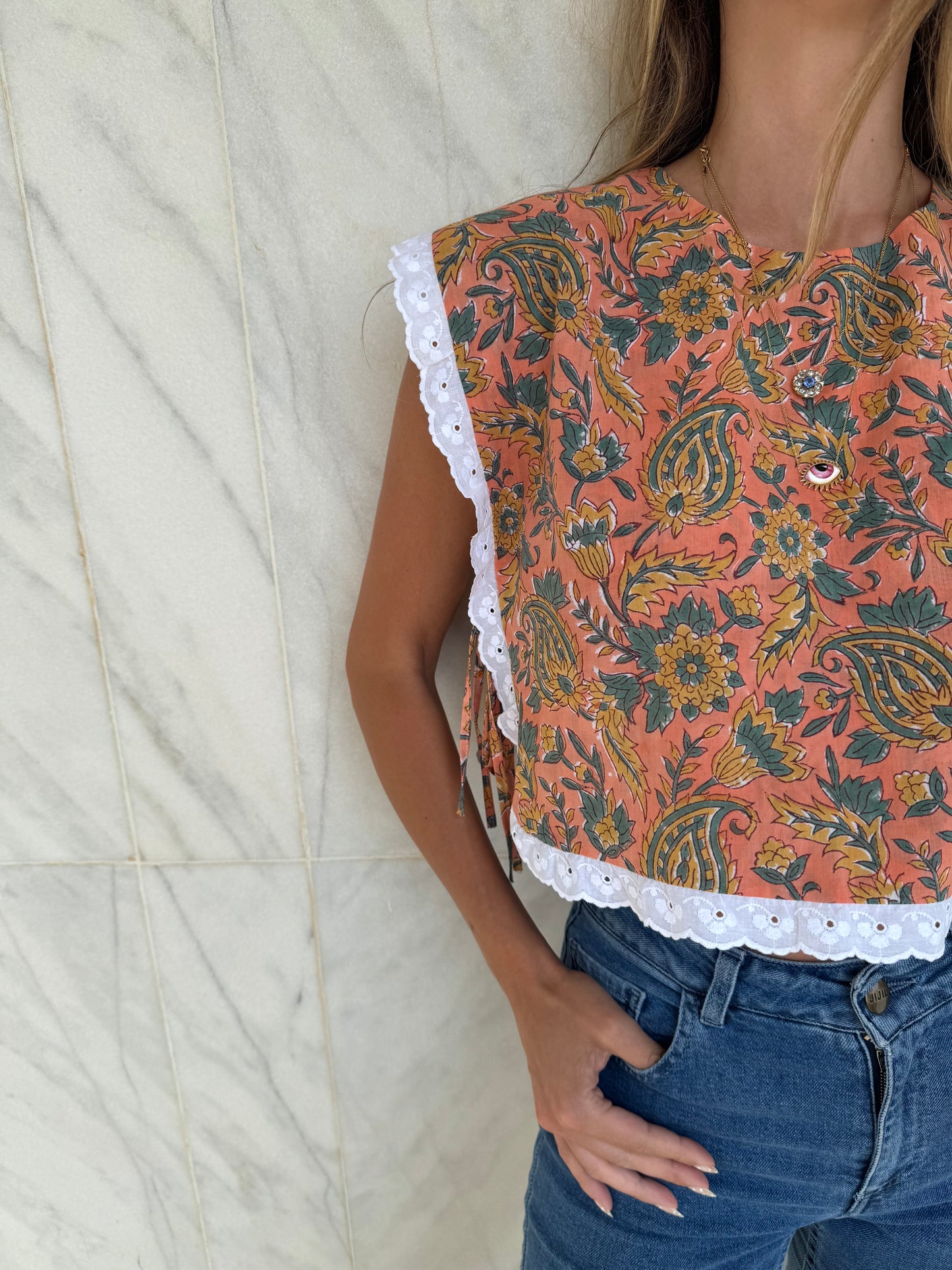 The Broderie Tie Top - Peach
