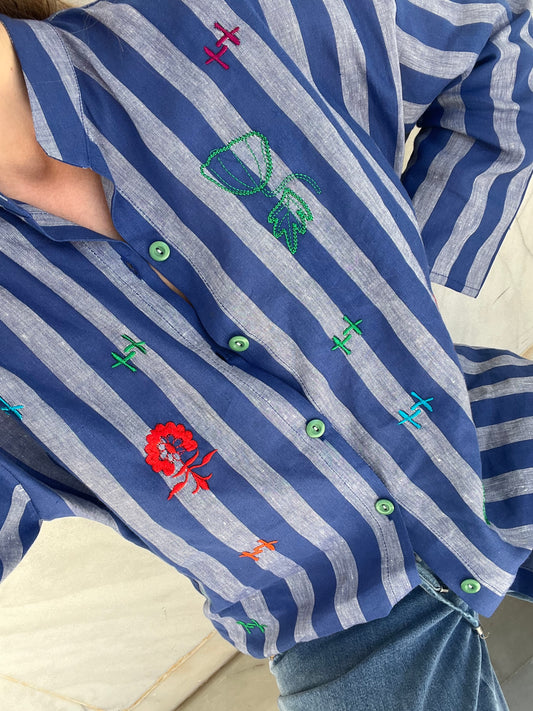 Embroidered striped linen shirt