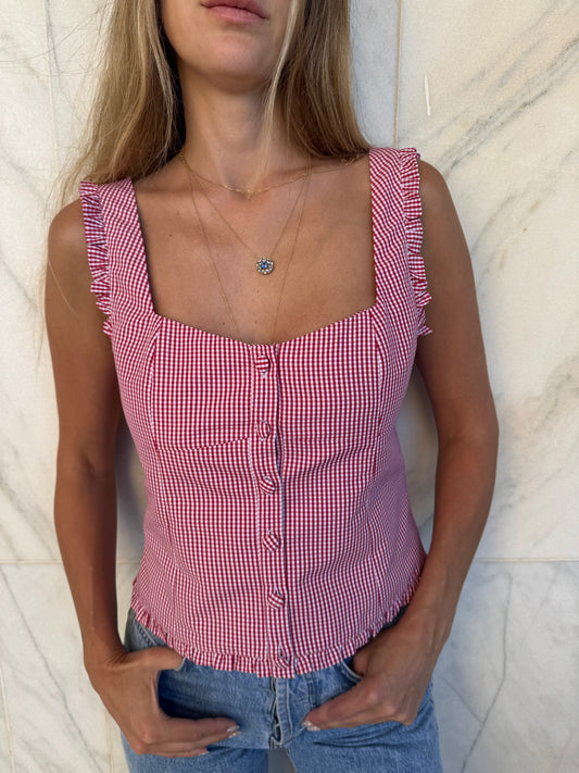 Gingham Ruffle top - Red