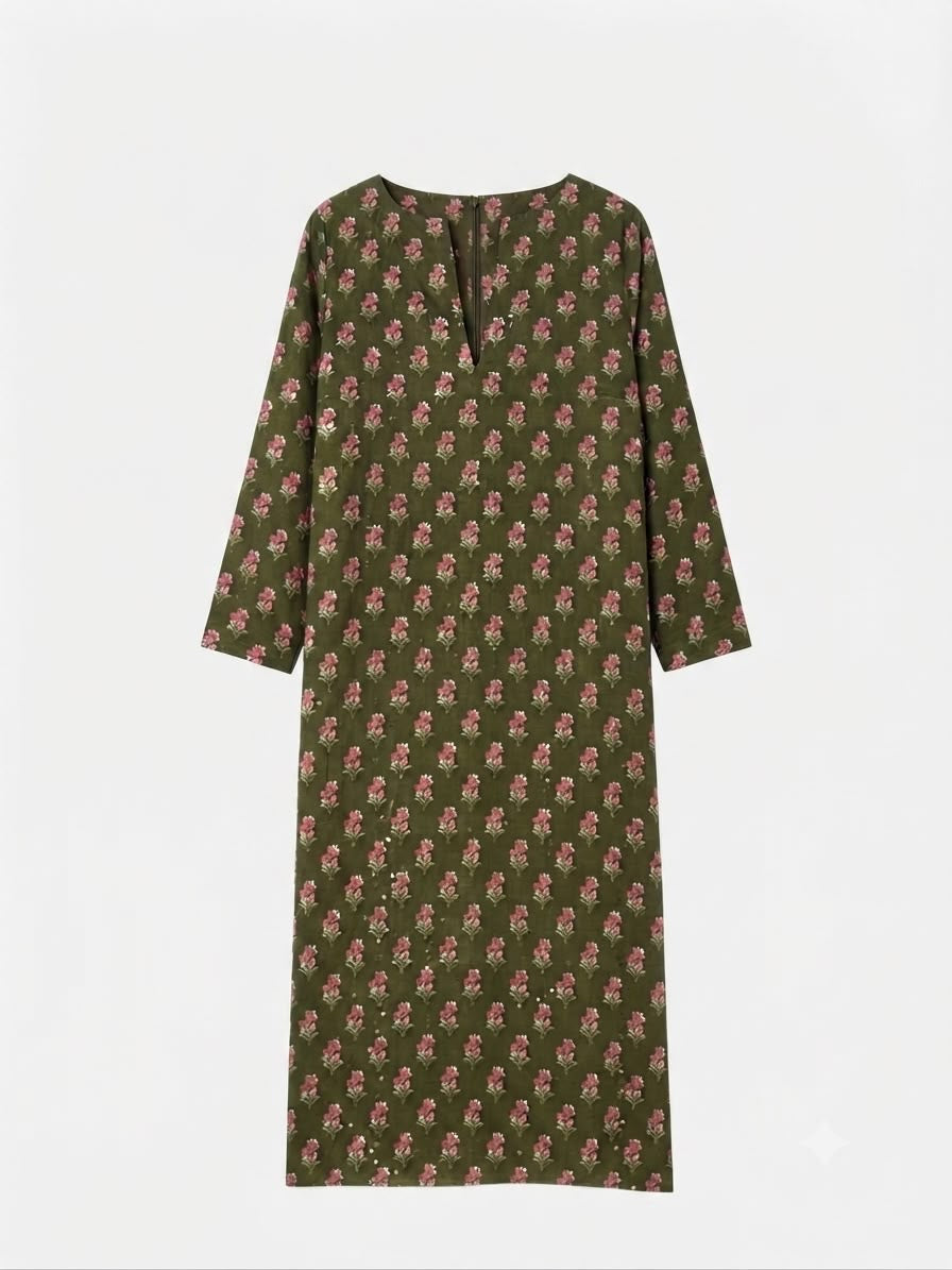 Embellished Summer Kaftan - kaki Green
