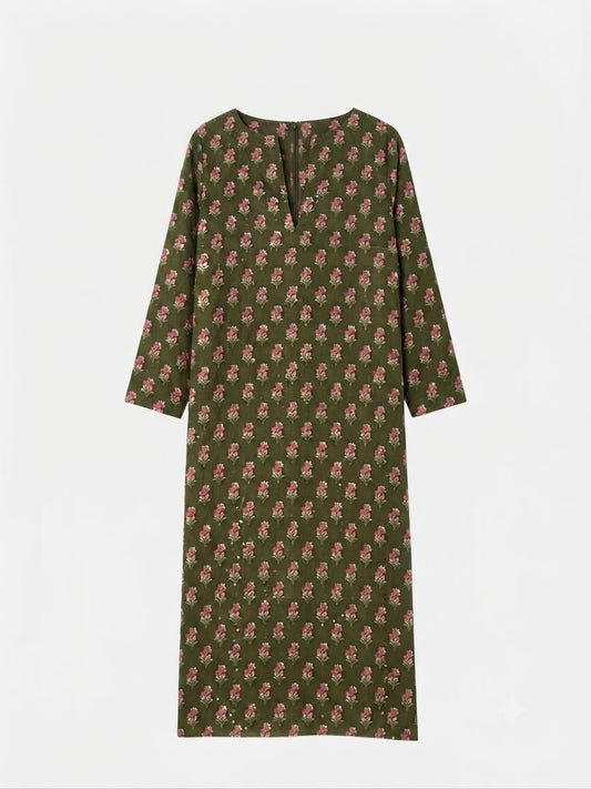 Embellished Summer Kaftan - kaki Green