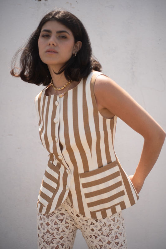 X Rana Longline Striped Vest - nude