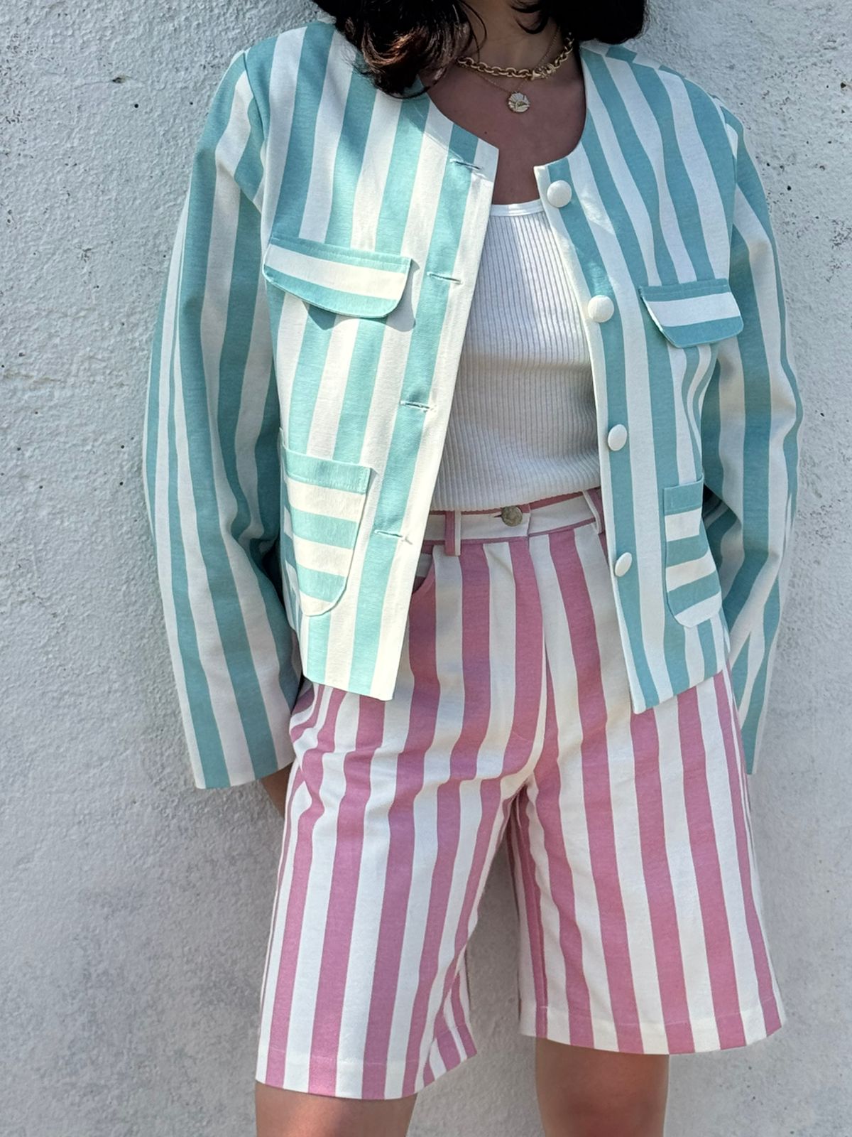 X RANA Reversible Striped Jacket - Aqua