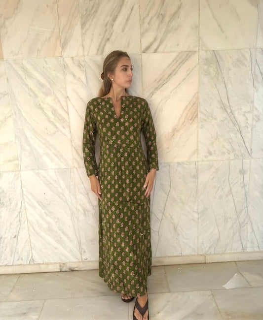 Embellished Summer Kaftan - kaki Green