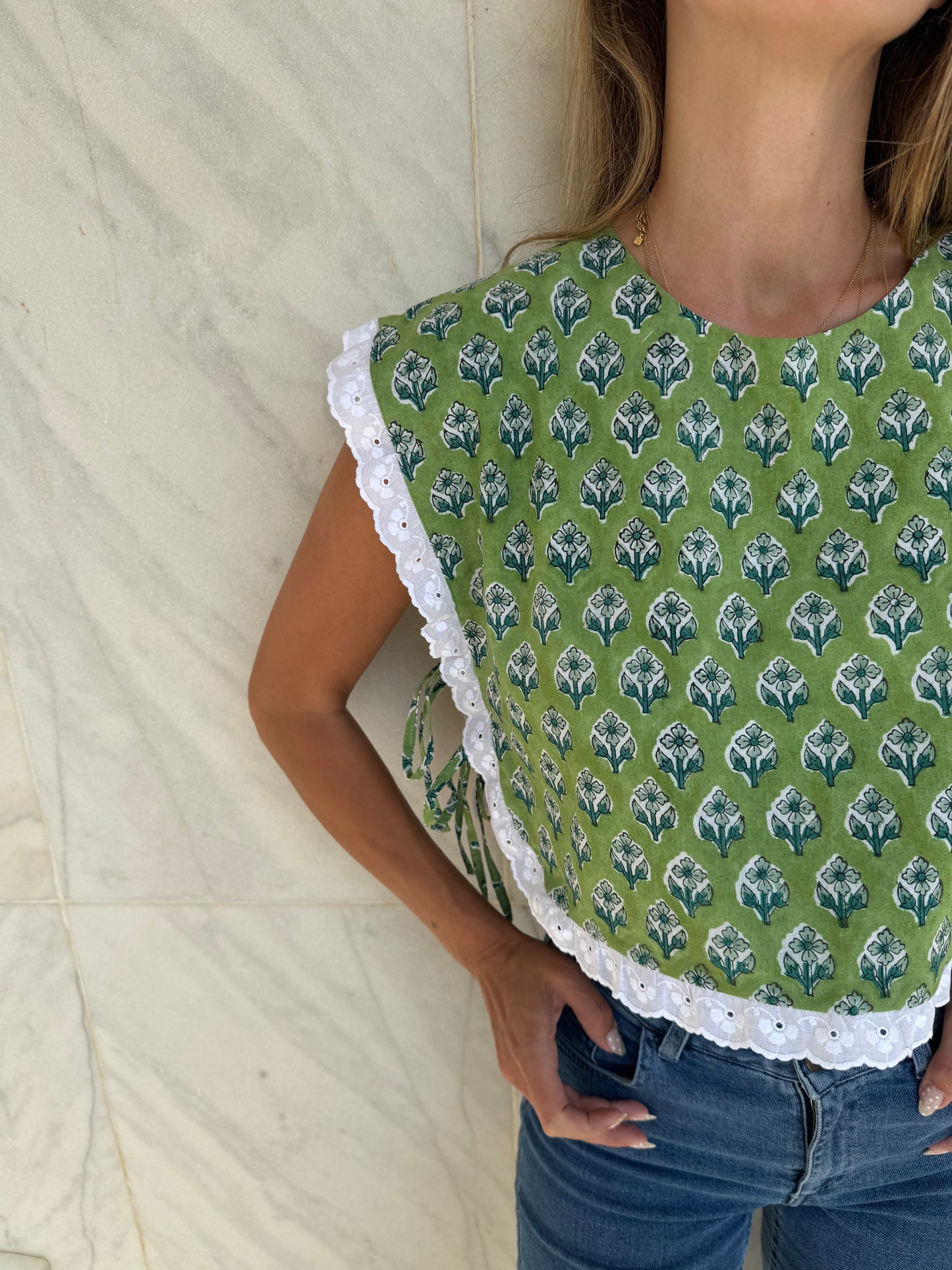 The Broderie Tie Top - Green