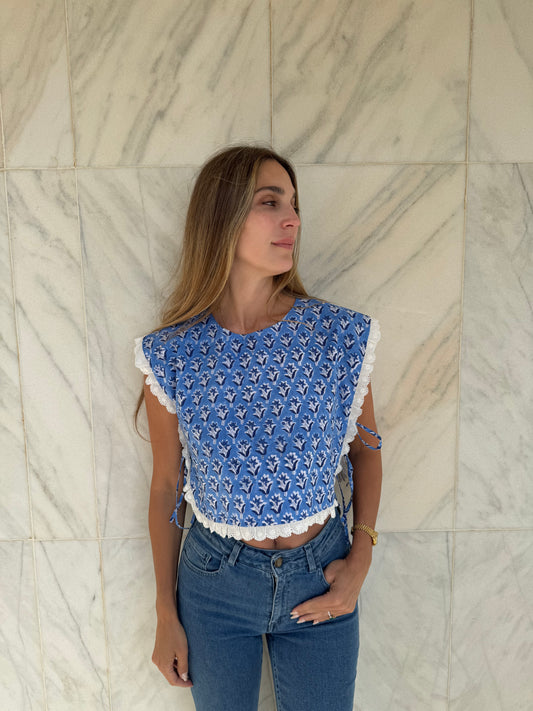 The Broderie Tie Top - Blue