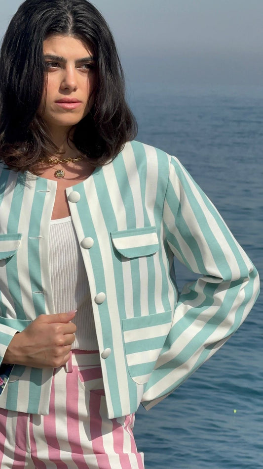 X RANA Reversible Striped Jacket - Aqua