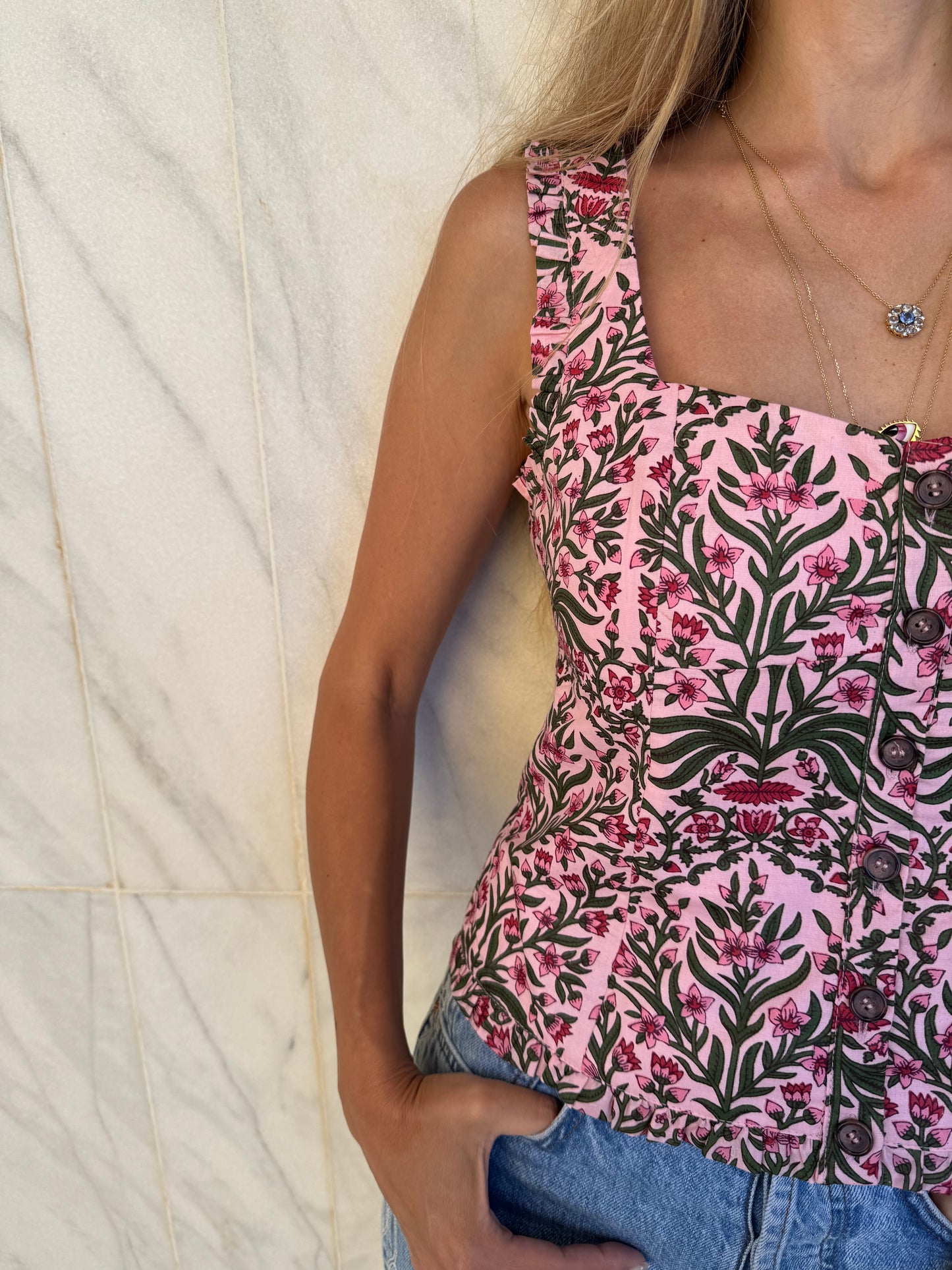 Block print Ruffle Top