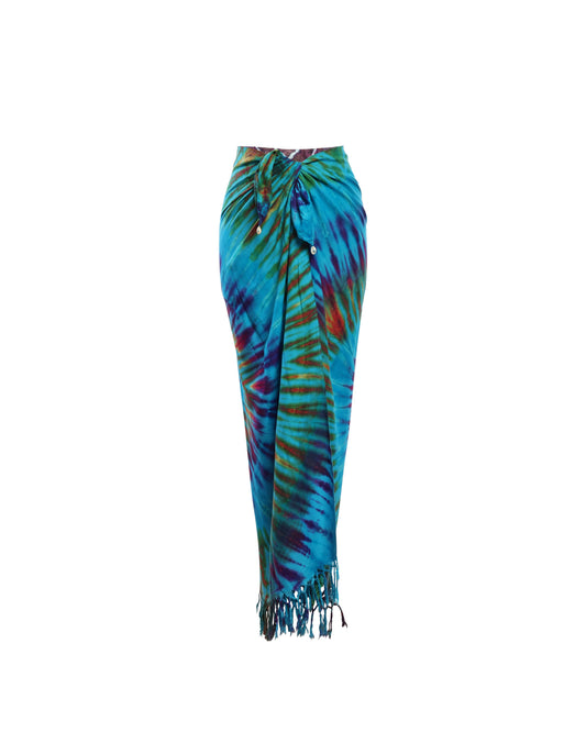 Turquoise Earth Tie Dye Fringe Stella sarong