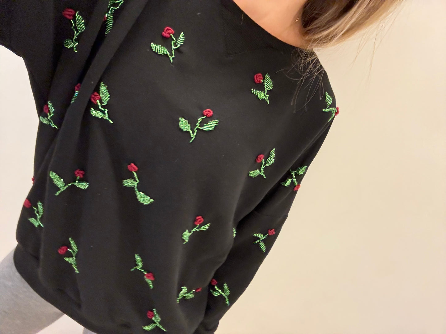 Embroidered Roses Sweater
