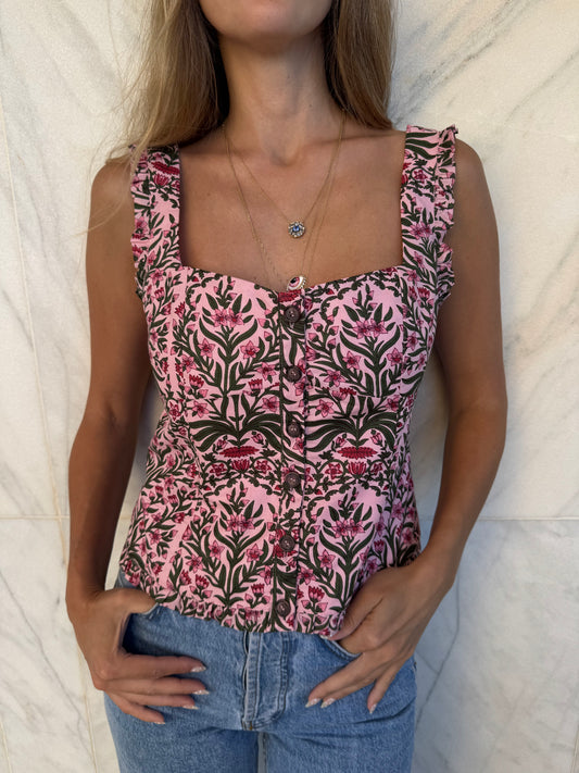 Block print Ruffle Top