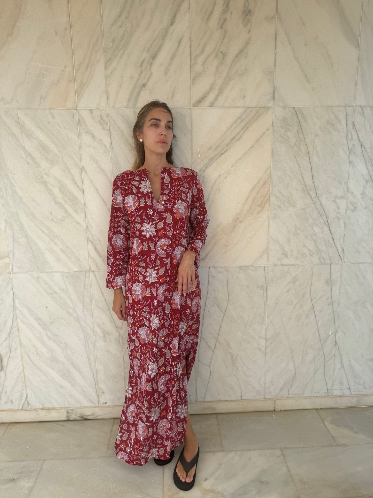 Embellished Summer Kaftan -Red