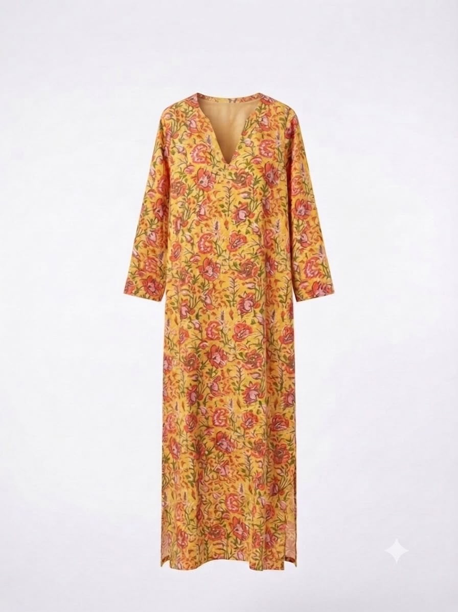 Embellished Summer Kaftan - Yellow