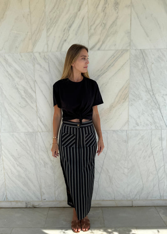 Sila Striped skirt with lace detail