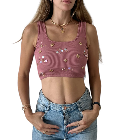 Embroidered Rib Tank Top