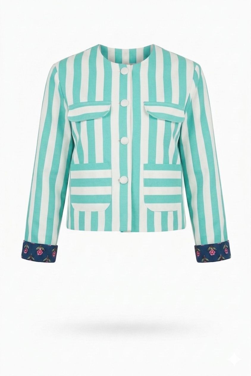 X RANA Reversible Striped Jacket - Aqua