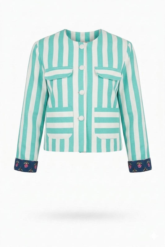 X RANA Reversible Striped Jacket - Aqua