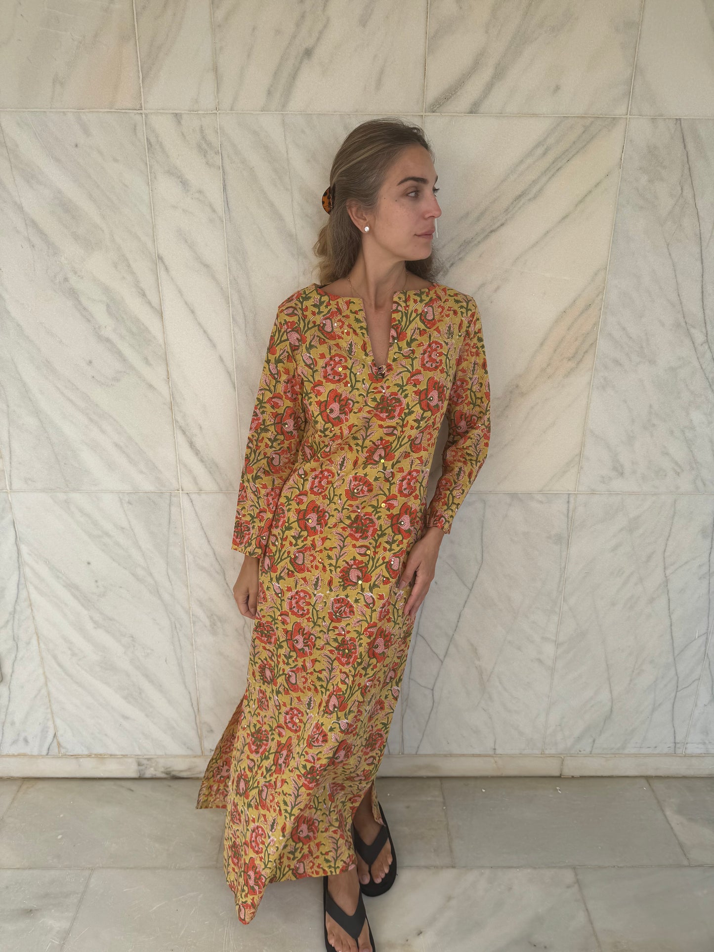 Embellished Summer Kaftan - Yellow