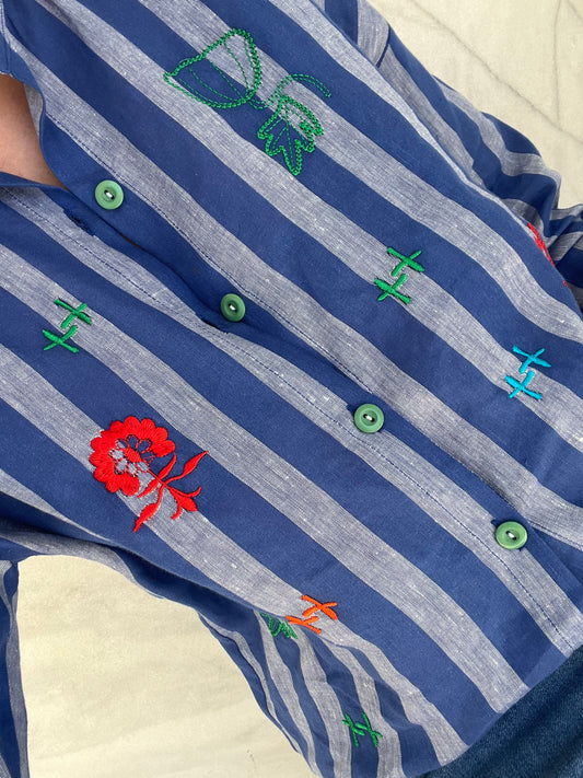 Embroidered striped linen shirt