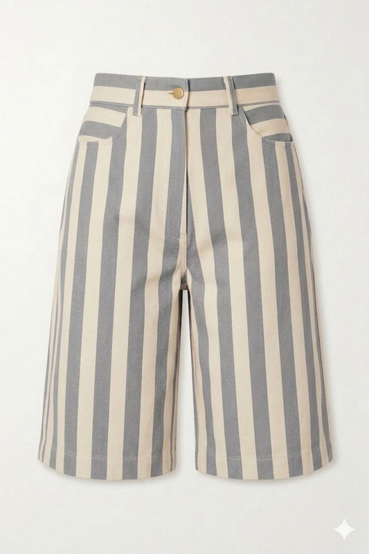 X Rana Bermuda Striped Shorts - Grey