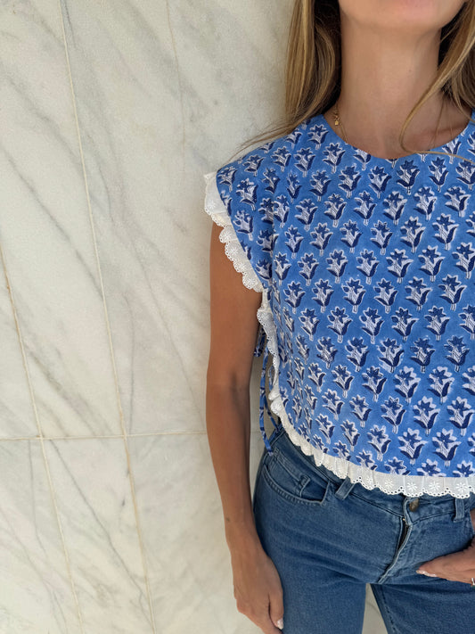 The Broderie Tie Top - Blue