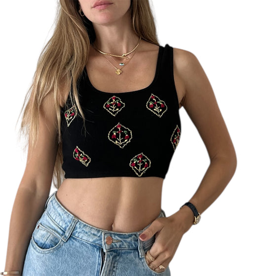 Embroidered Rib Tank Top