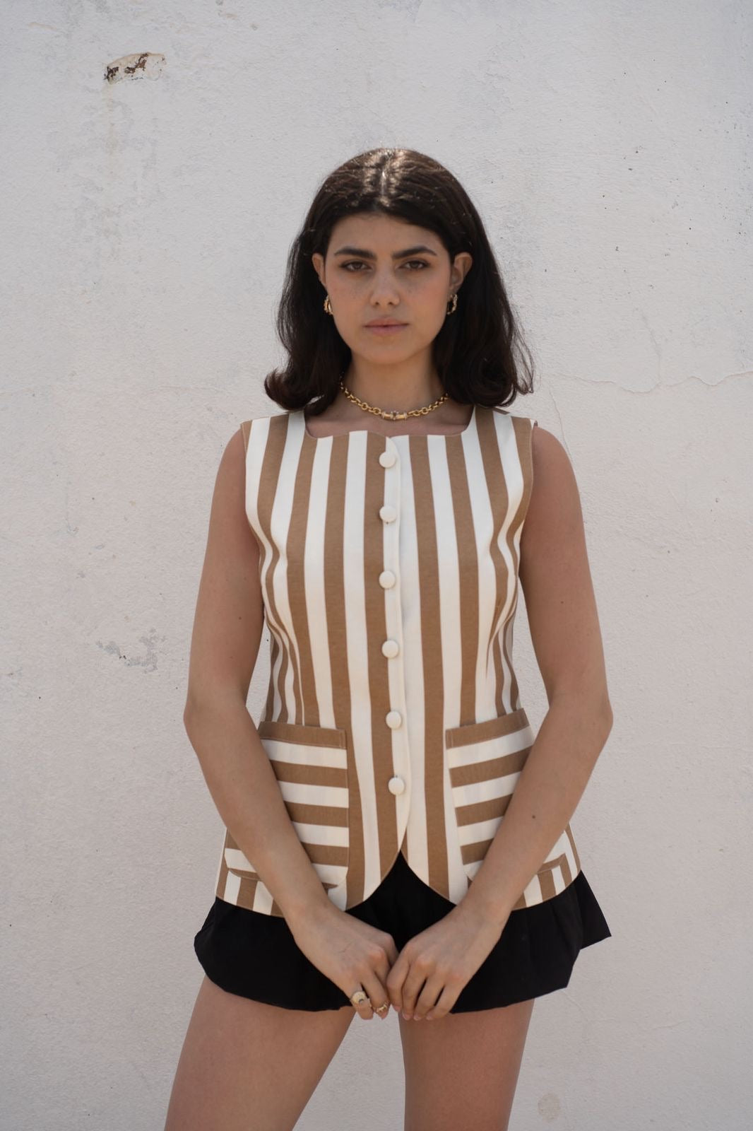 X Rana Longline Striped Vest - nude