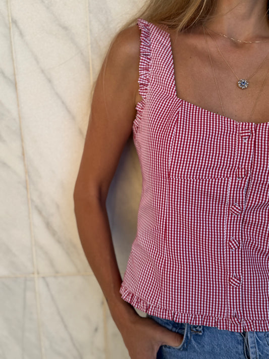 Gingham Ruffle top - Red