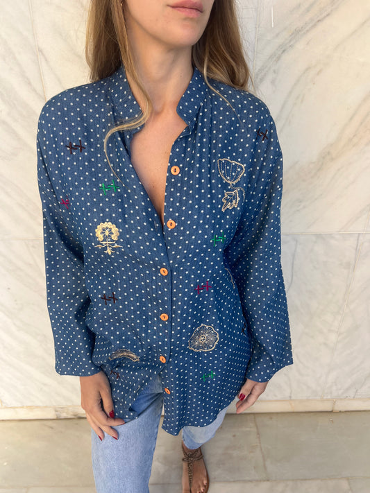 Embroidered striped linen shirt