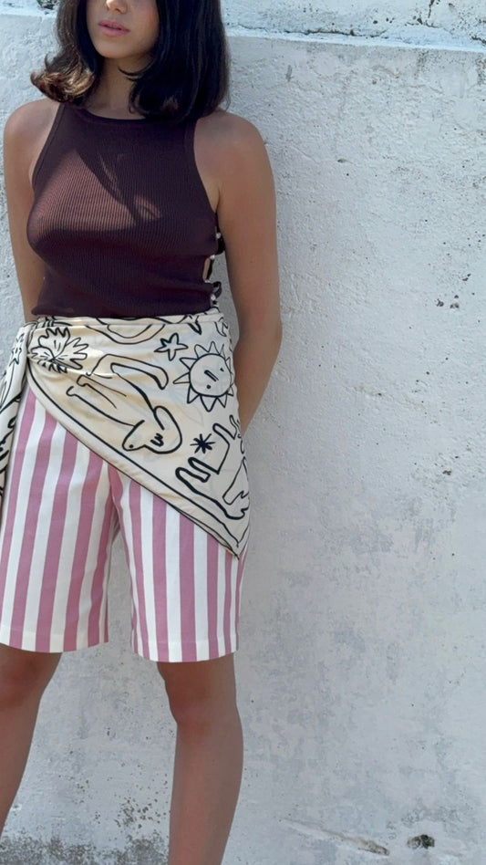 X Rana Bermuda Striped Shorts - Pink