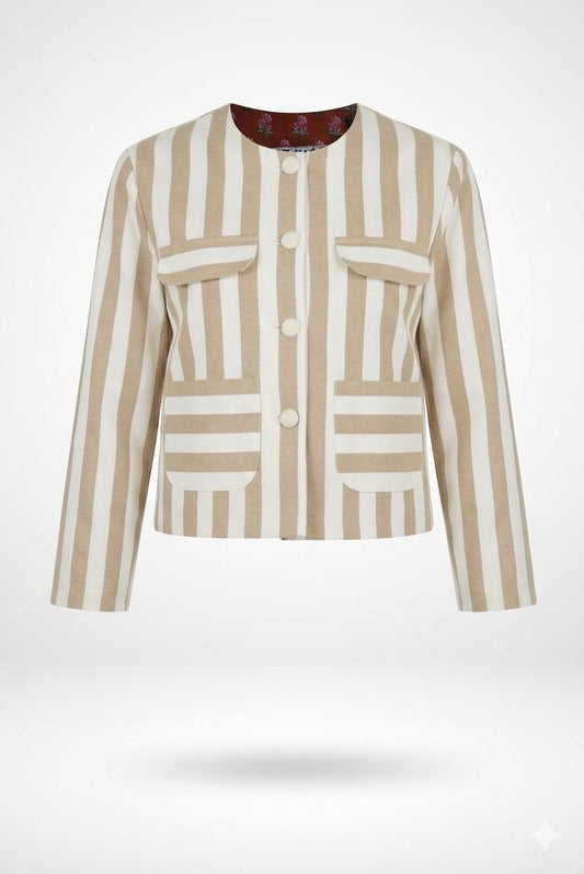 X Rana Reversible Striped Jacket - Nude