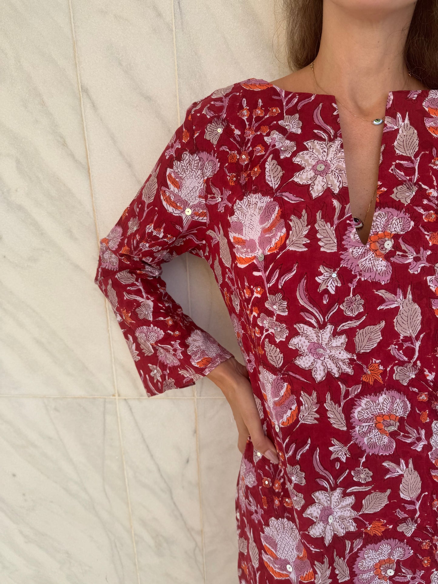 Embellished Summer Kaftan -Red