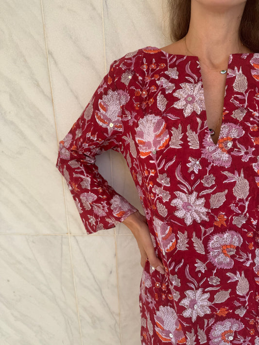 Embellished Summer Kaftan -Red